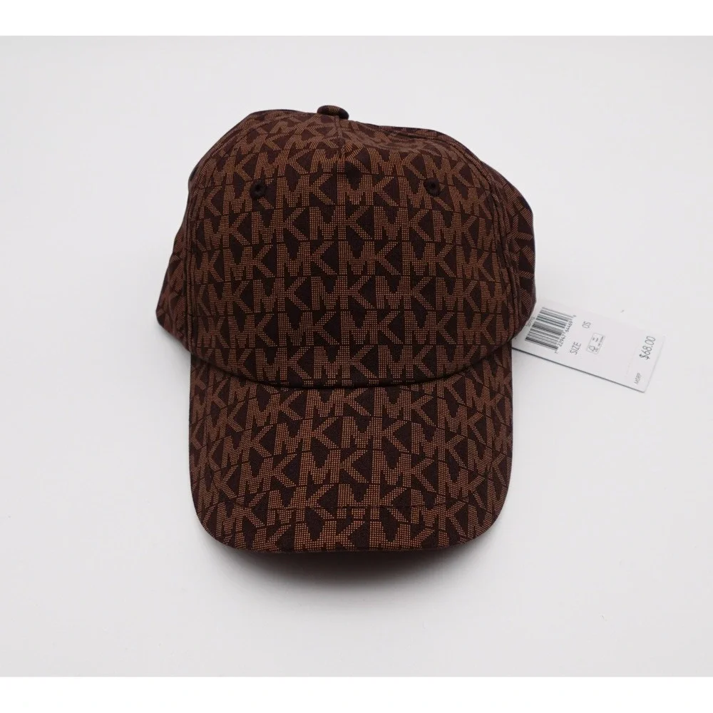 Michael Kors Signature Logo Baseball Cap Brown MK Monogram Hat Gold Hardware NEW